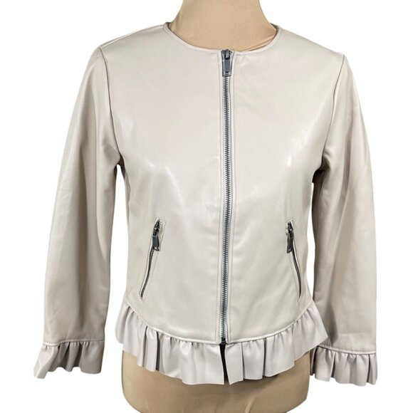Catherine Jackets & Blazers - New Catherine Faux Leather Jacket Nude Ruffle Trim Size XS Extra Small Blush